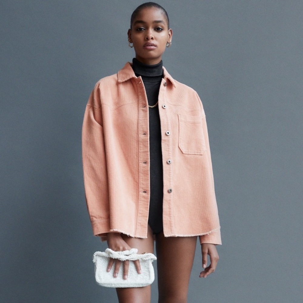 Zara Oversized Peach Corduroy Shirt Jacket